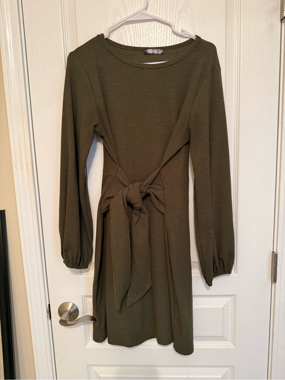 Olive Tie-Waist Long Sleeve Dress